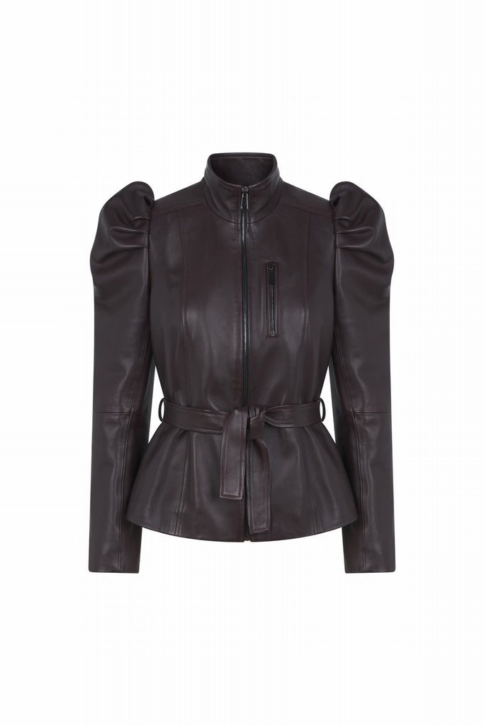 VESTE EN CUIR MANCHES BALLON - SHELTON WAXY LIE DE VIN
