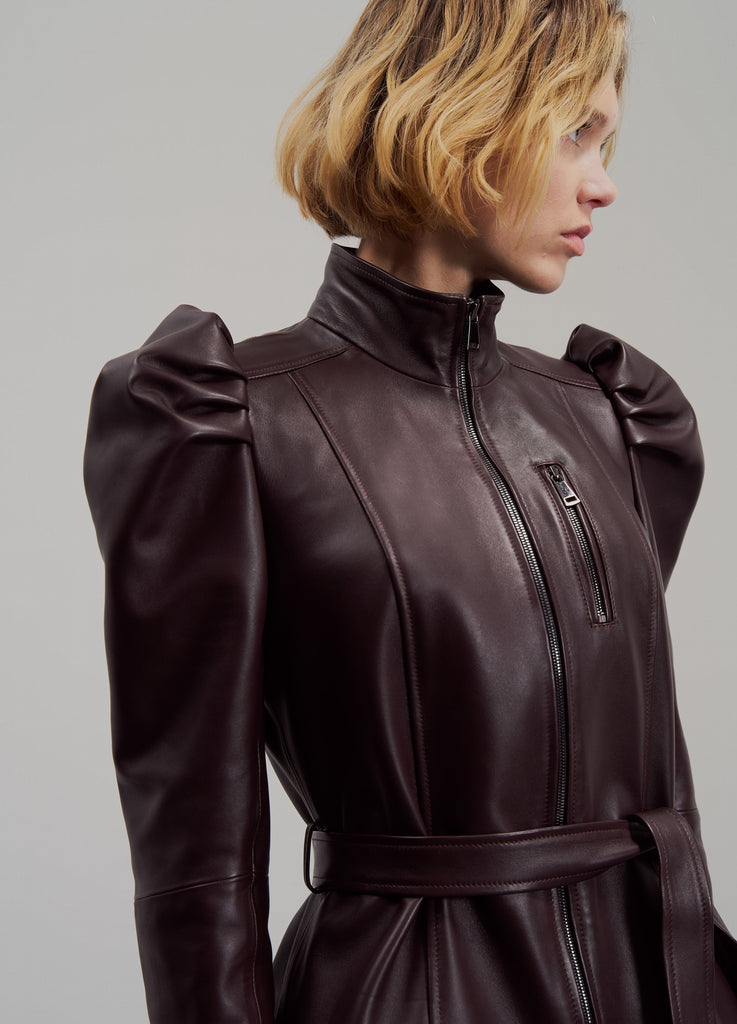 VESTE EN CUIR MANCHES BALLON - SHELTON WAXY LIE DE VIN