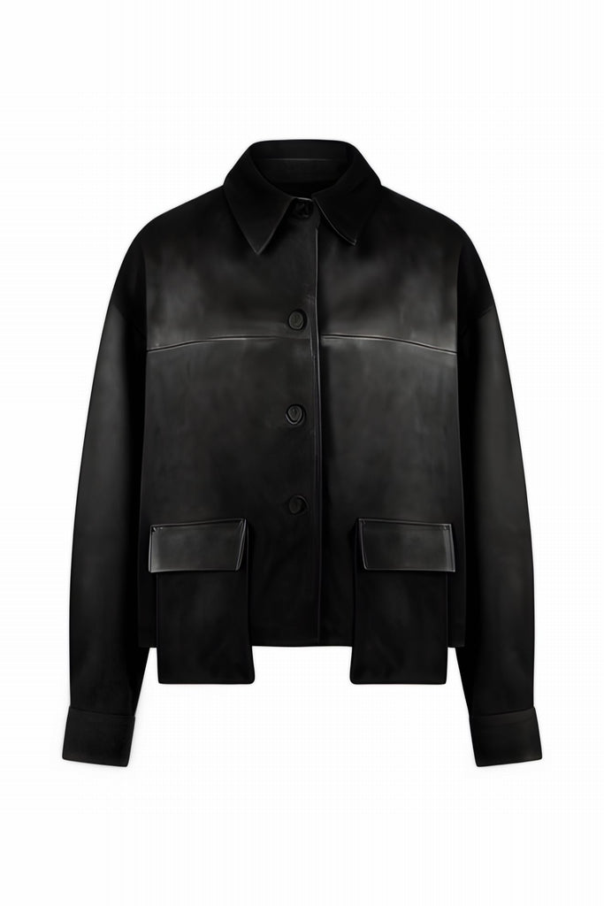 VESTE EN CUIR OVERSIZE - ALMAZAN WAXY NOIR