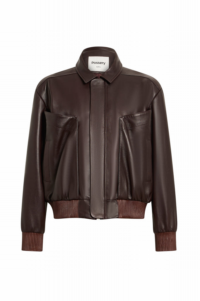 VESTE EN CUIR OVERSIZE - BRUNFLO WAXY LIE DE VIN