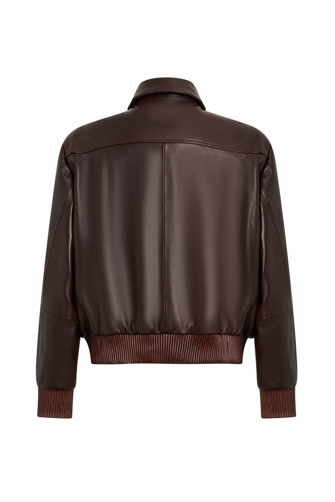 VESTE EN CUIR OVERSIZE - BRUNFLO WAXY LIE DE VIN