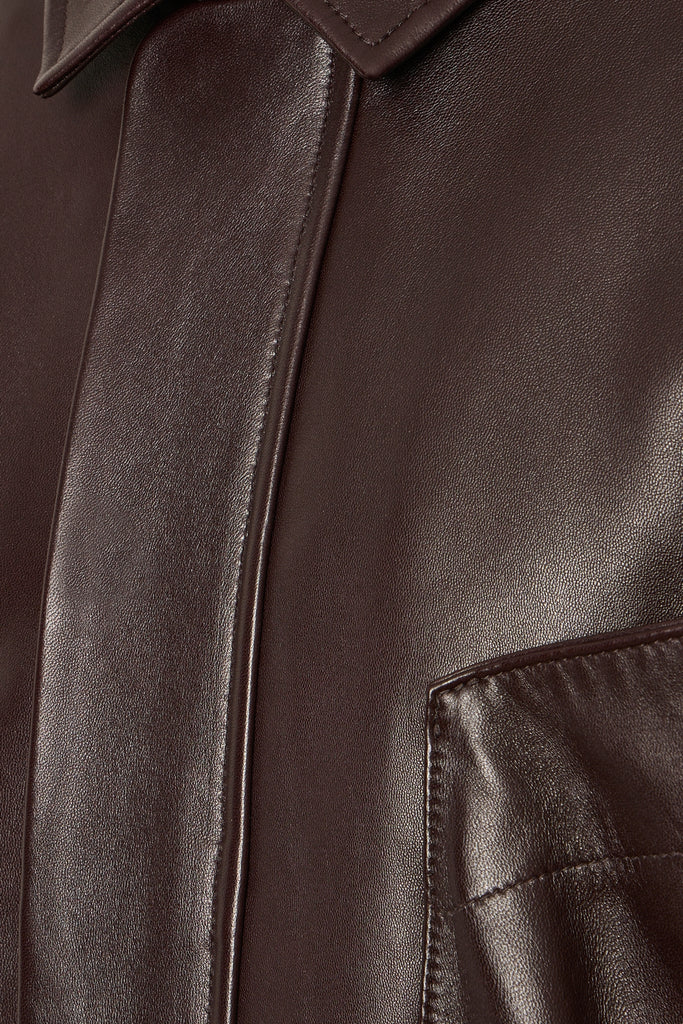 VESTE EN CUIR OVERSIZE - BRUNFLO WAXY LIE DE VIN