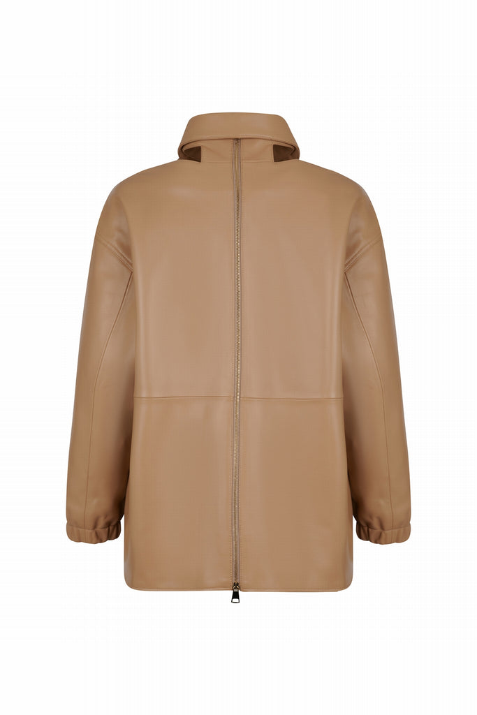 VESTE EN CUIR OVERSIZE - NAVIA WAXY BEIGE