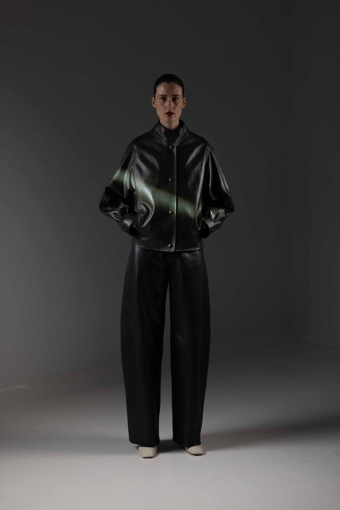 VESTE EN CUIR OVERSIZE - VIRSTA WAXY VERT FORET