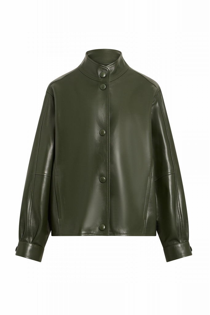 VESTE EN CUIR OVERSIZE - VIRSTA WAXY VERT FORET