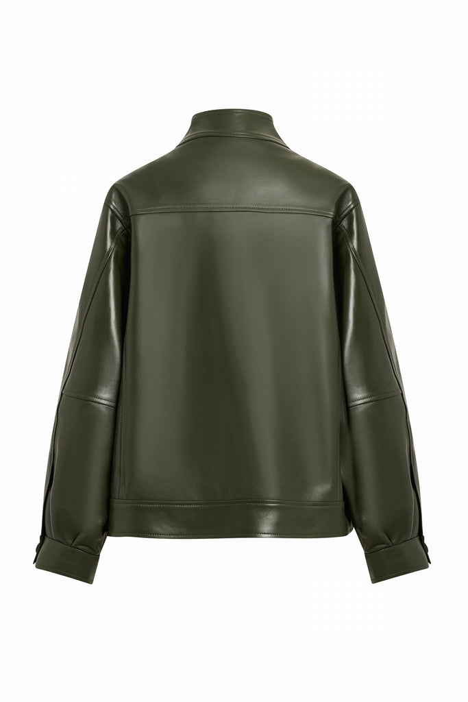 VESTE EN CUIR OVERSIZE - VIRSTA WAXY VERT FORET
