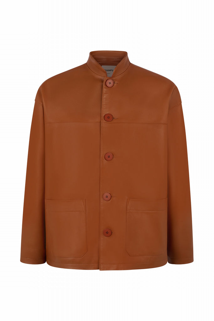 VESTE EN CUIR PEINTRE COL MAO - MILANO WAXY ALEZAN