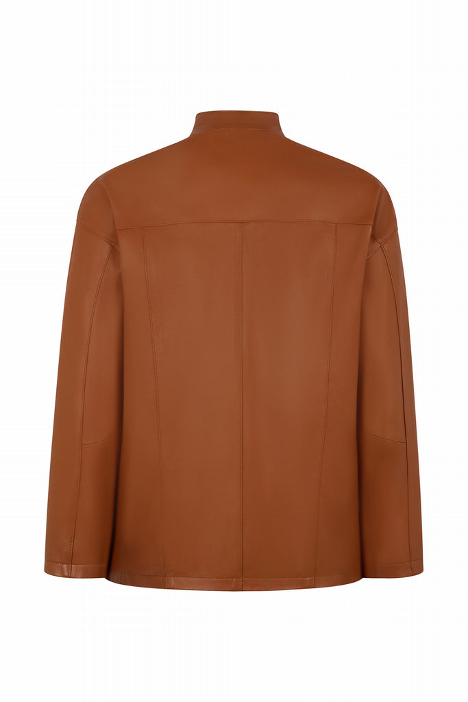 VESTE EN CUIR PEINTRE COL MAO - MILANO WAXY ALEZAN