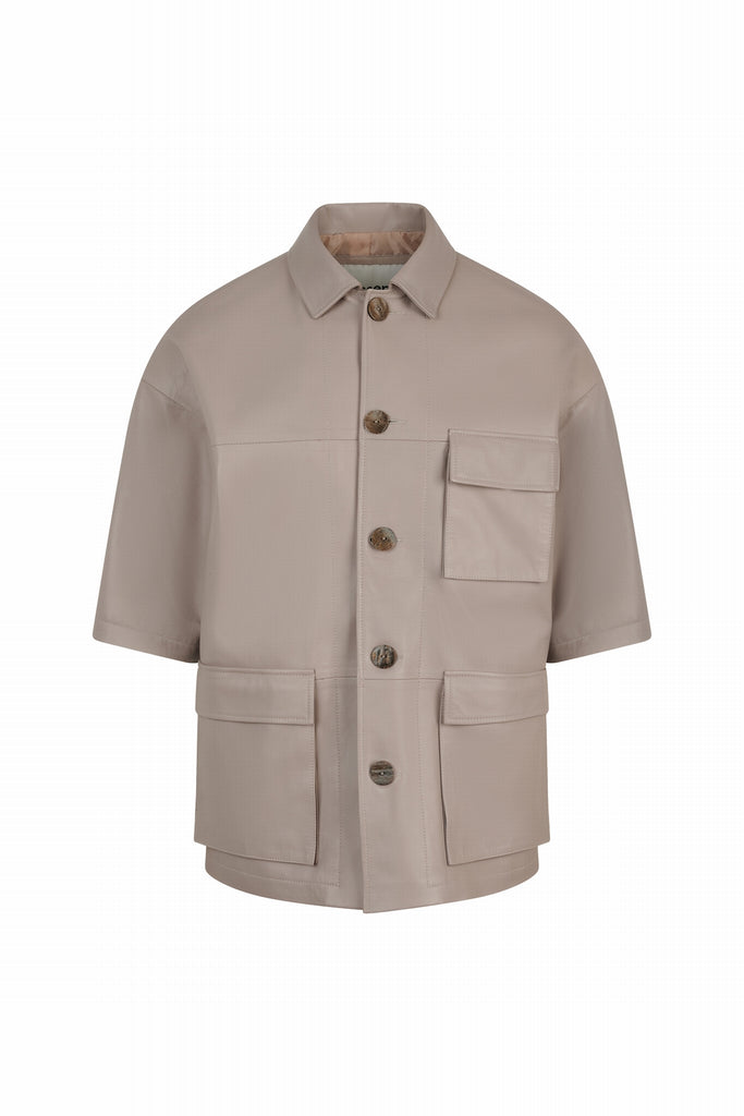 VESTE EN CUIR TRAVAILLEUR - SANTANDER WAXY GREIGE