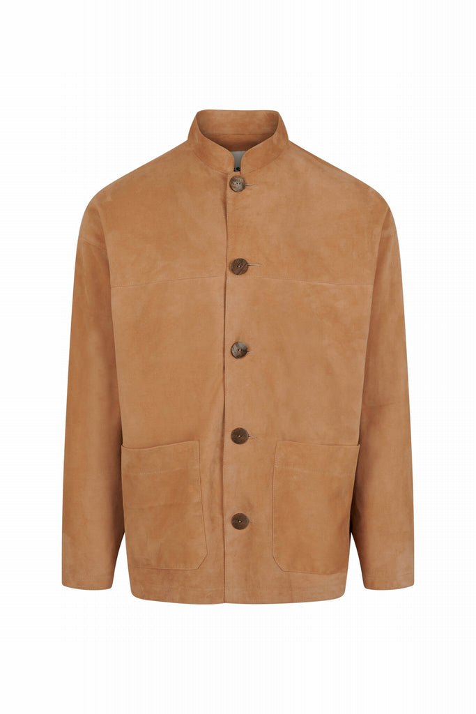 VESTE EN DAIM COL MAO - CERVELLO VEL BISCUIT