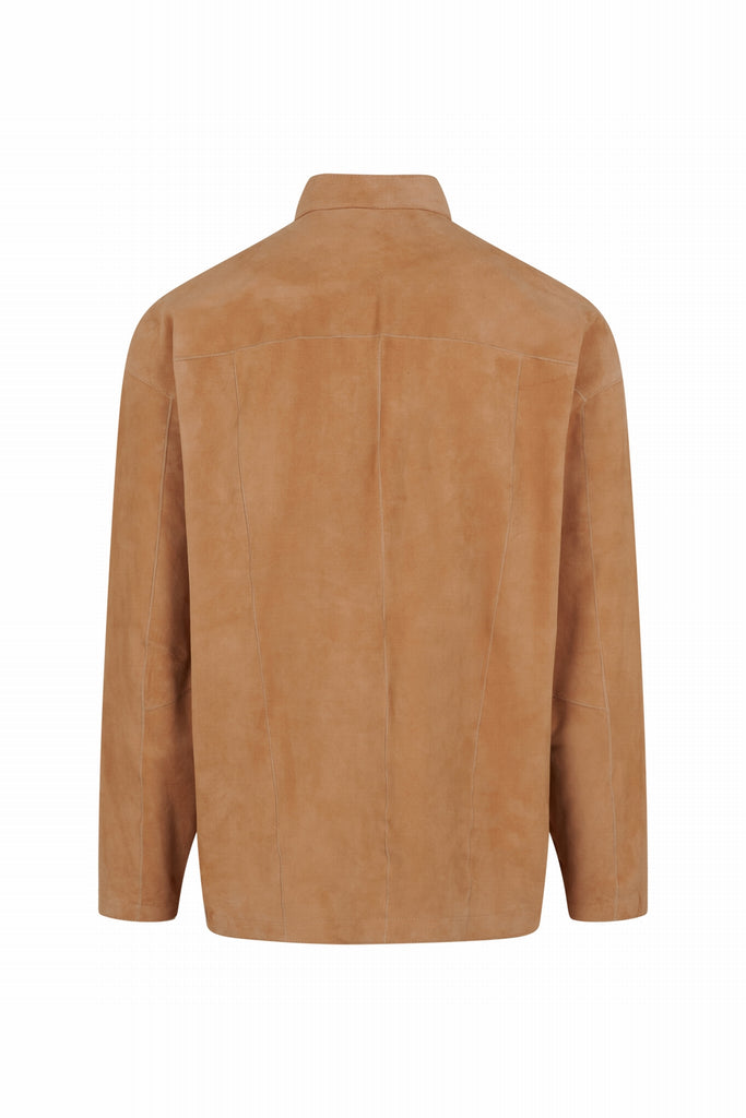 VESTE EN DAIM COL MAO - CERVELLO VEL BISCUIT