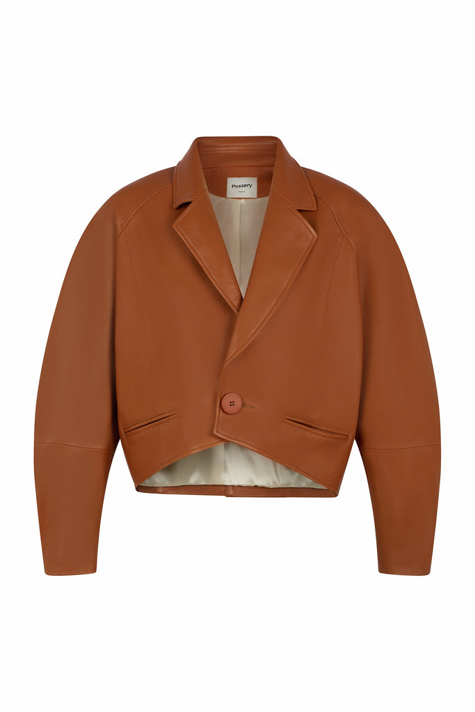 VESTE TAILLEUR EN CUIR OVERSIZ - PARMA WAXY ALEZAN